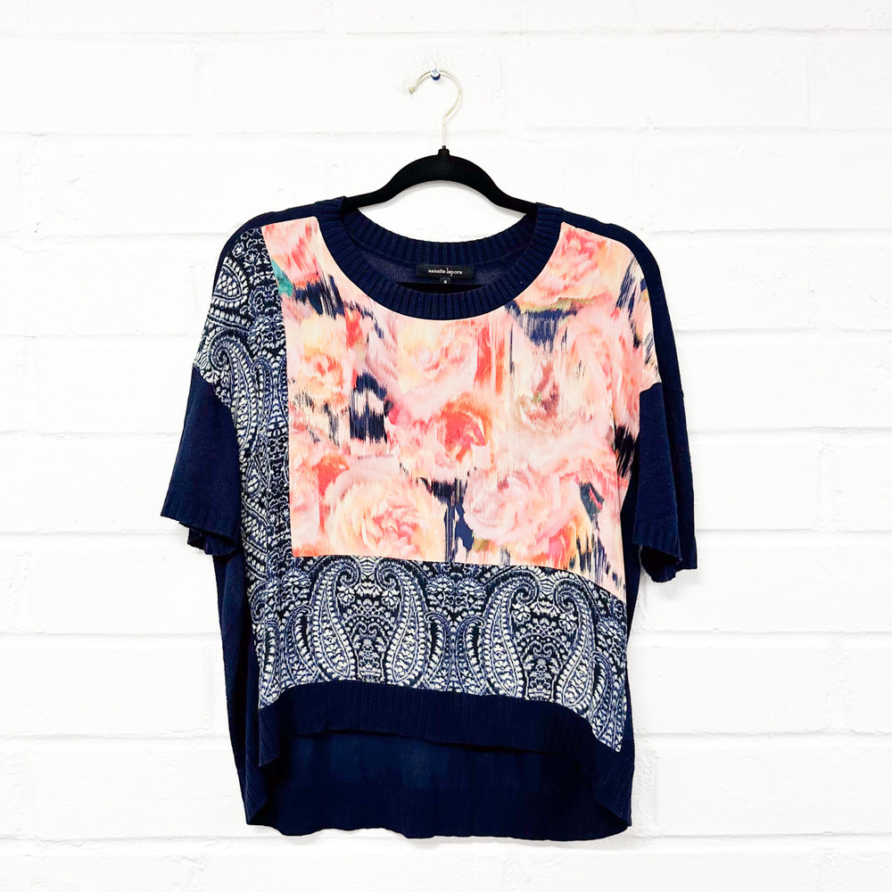 Nanette Lepore Knit and Silk Top. Sz M. EUC.